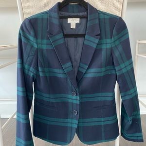 LOFT Petites Navy and Green Plaid Blazer (Size 2P)